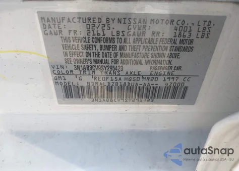 2025 Nissan Sentra Sv from USA, damaged, VIN 3N1AB8CV9SY295423